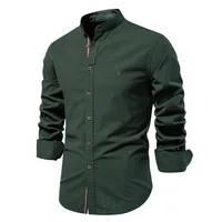 Nouvelle chemise d'affaires tendance pour hommes en coton et lin, haut à manches longues de couleur unie à la mode. 2