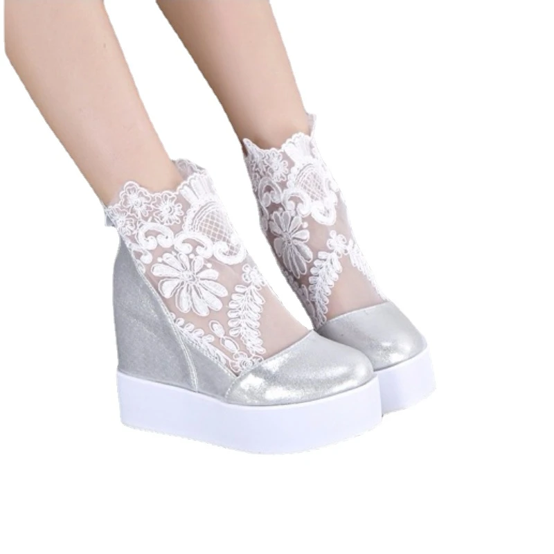 New Arrival Fashion Women Lace Shoes Wedge Heels Platform Pumps Sandals High Heel Shoes Women's Platform Lace 3 Colors