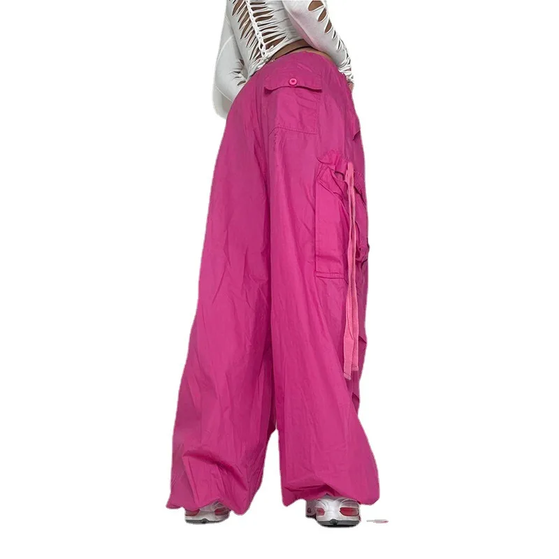 Ribbon Overalls Hip-hop Trousers Street Pink Personality Wide Leg Leggings Streetwear Women