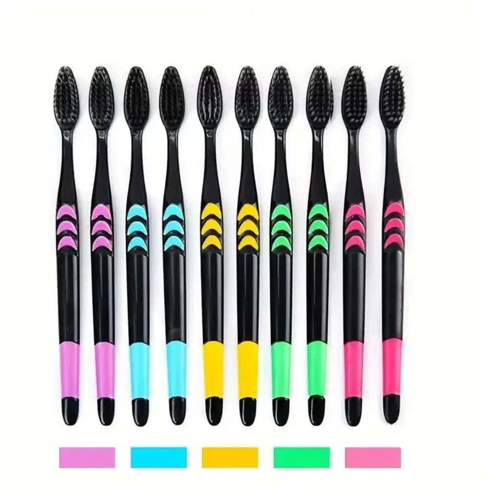 10PCS Ultra-Fine Bristles Bamboo Charcoal Toothbrush Deep Cleaning Antibacterial Family Pack Toothbrush Charcoal Infused