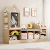 Kids Bookshelf with Reading Nook, Wooden Toy Storage Organizer with Chalkboard and Bench, Kids Reading Nook for Boys & Girls 1
