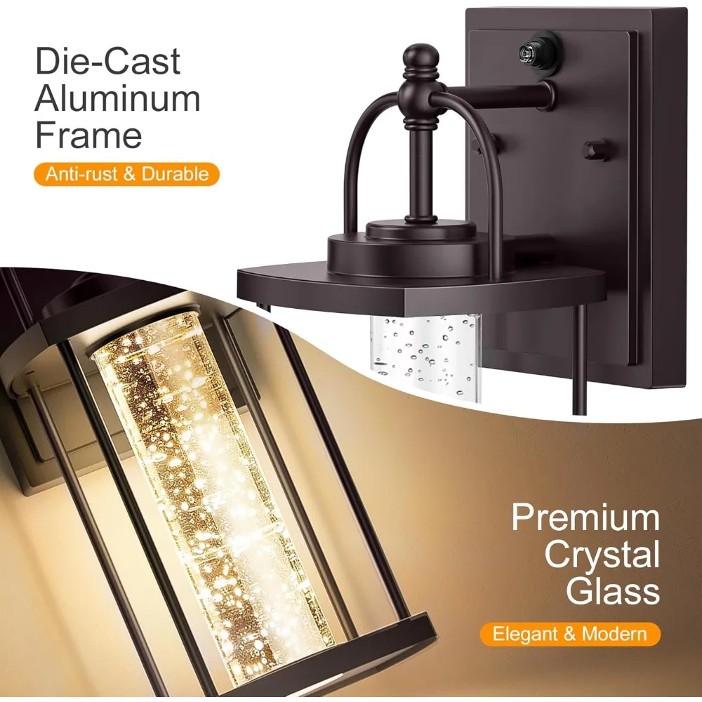 2 Pack Dusk to Dawn Exterior Lighting Fixtures, 10W LED Modern Outdoor Wall Lights Sconce with Crystal Bubble Glass 4