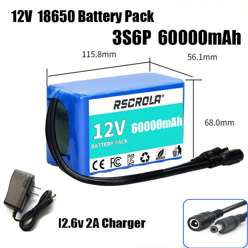 12V 20Ah-50Ah 3S5P 18650 Lithium Ion Battery Pack with BMS + Charger Super Large Capacity Rechargeable DC12.6V image 8