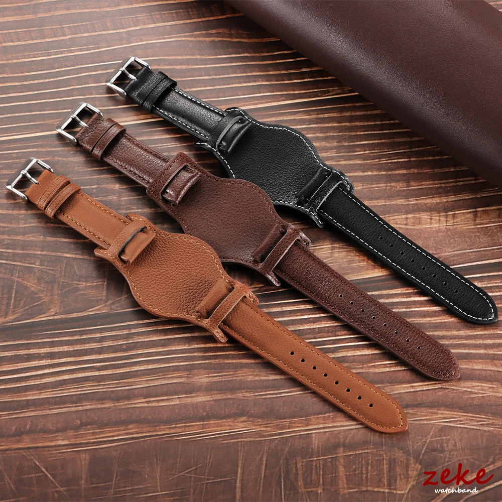 Premium Genuine Calfskin Watch Strap - Vintage Cowhide Leather Band for Men, Available in Brown and Black