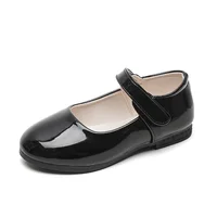 Spring Autumn Children's Leather Shoes Causal Black School Girl Shoes Solid Color Kids Fashion Performance Flat Shoes Hook Loop 1