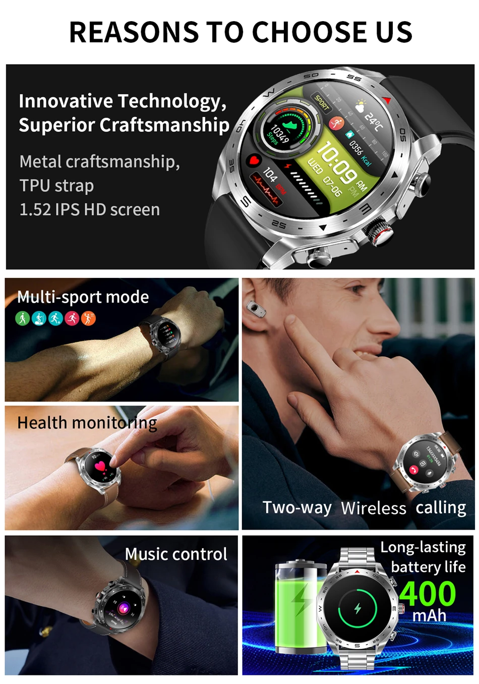 LIGE With Earbuds Bluetooth Headset Smartwatch Women Speaker Tracker Music Sport Watch Men Waterproof Smart Watch AMOLED Screen