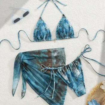 ​New Women's Retro Floral Print Apron Style Bikini Set 3 Piece High Waisted Tie Side Swimsuit Beach Vacation Swimsuit​ Biquine