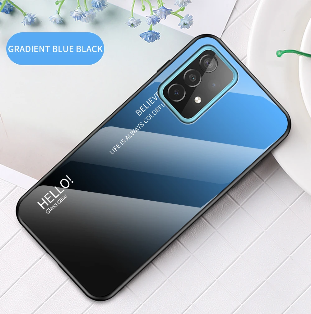 A73 A53 Cover DECLAREYAO Hartglas Coque für Samsung Galaxy A33 A03S A03 Core A03 Hülle Silikonrahmen Slim Tempered Gla_voghion.com
