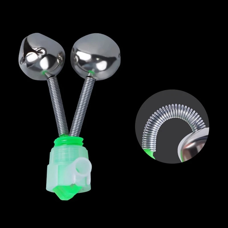 5/10pcs Rod Tip Clamp Fishing Pole Alarm Pole Fish Bite Lure Alarm Alert Twin Bell Ring Clip Green Bell Fishing Tools Accessory