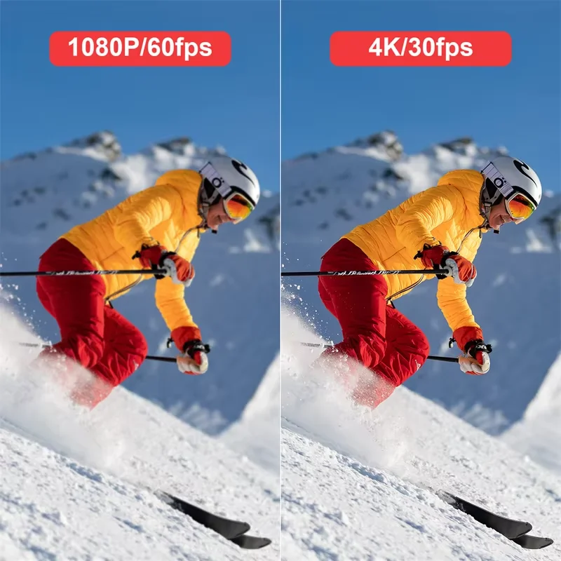 Mini Caméra Sport 4K 30fps étanche avec télécommande et accessoires de fixation sur fond blanc.