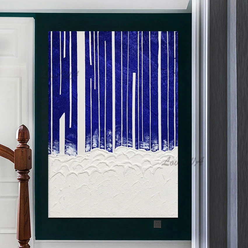 

White Blue Acrylic Knife Art 3d Hand Painted Artwork Simple Abstract Unframed Easy Canvas Painting Wall Picture For Bedroom