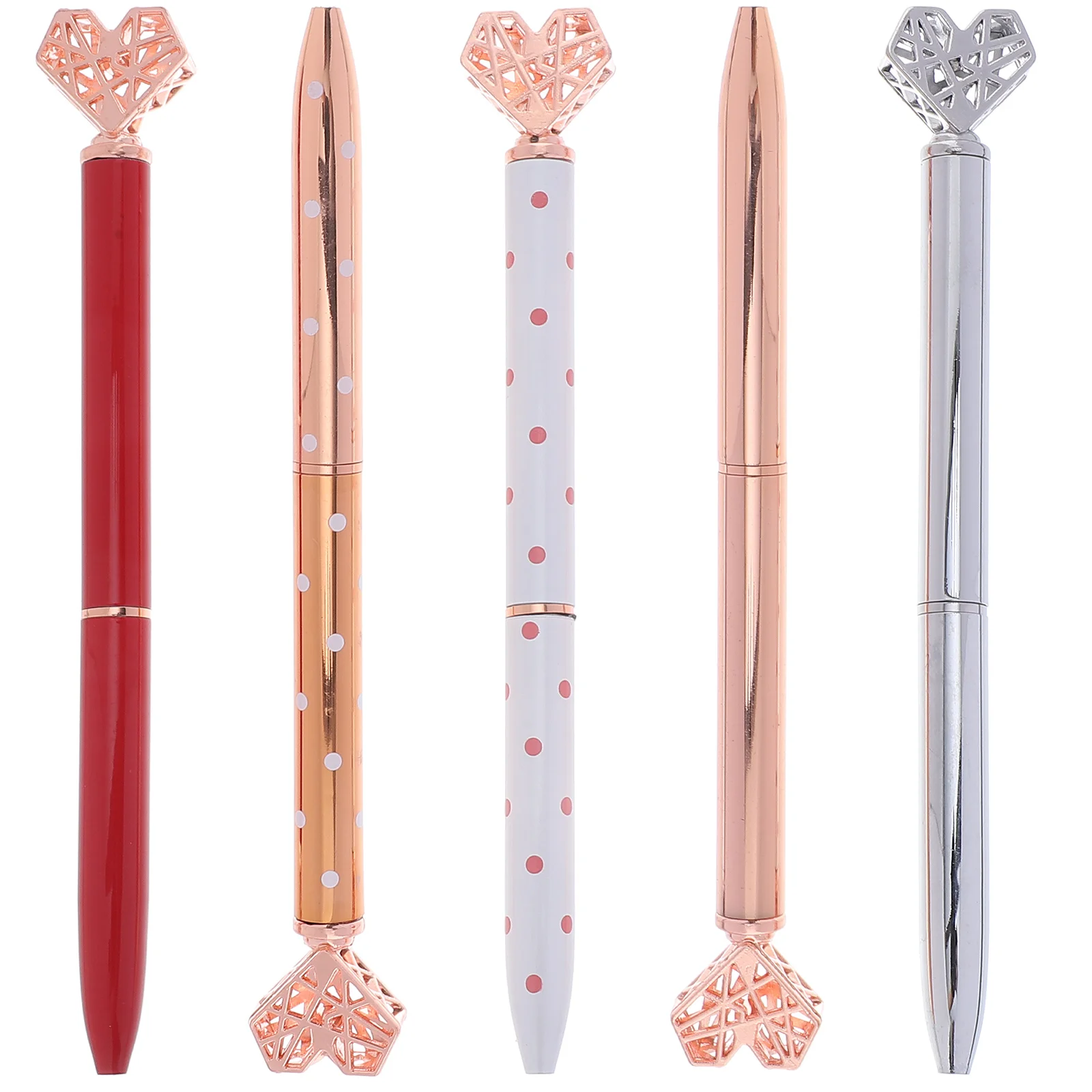 

5 Pcs Heart Shaped Ballpoint Pen Student Stationery School Writing Signature Signing Metal for Fountain Pens Black