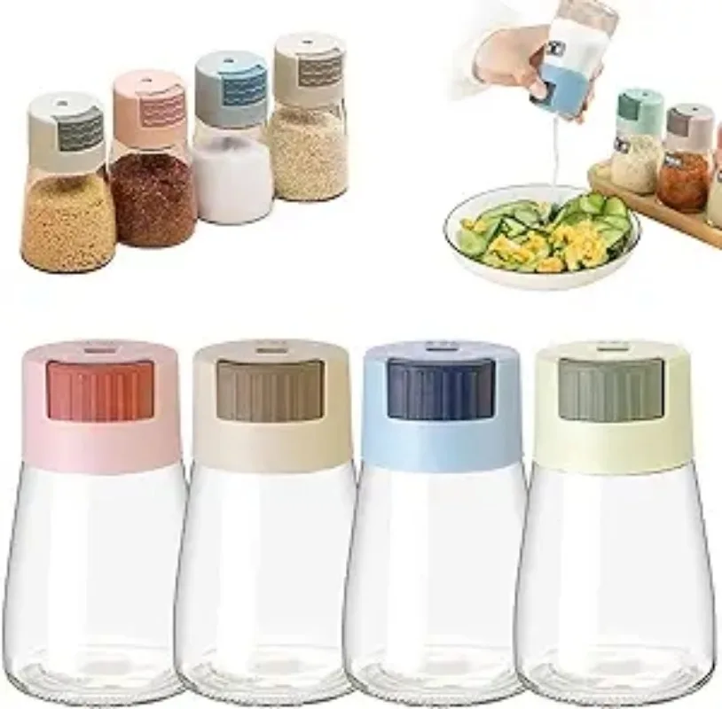 Kitchen Salt and Pepper Shakers Precise Quantitative Push Type Seasoning Shaker Press Type Salt Dispenser Spice Dispenser Sealed salt shaker salt pepper shakers