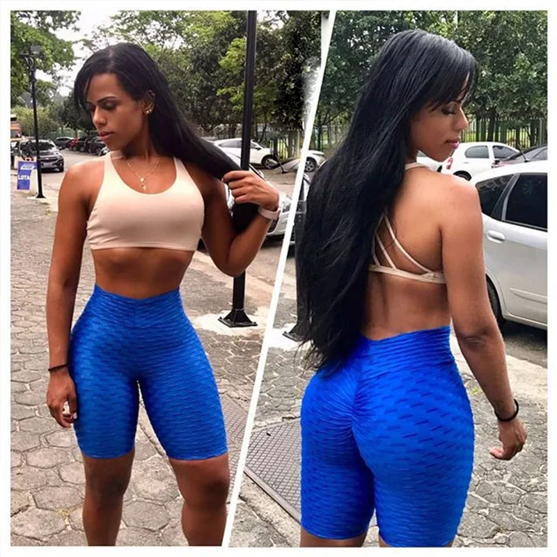 Hot new sexy fashion jacquard leggings yoga fitness sports five-point anti cellulite shorts for women