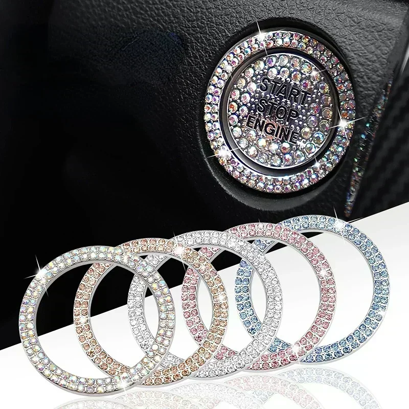 Car One-start Button Diamond Decoration Stickers Interior Ignition Starter Switch 3D Ring Rhinestone Bling BlingSticker