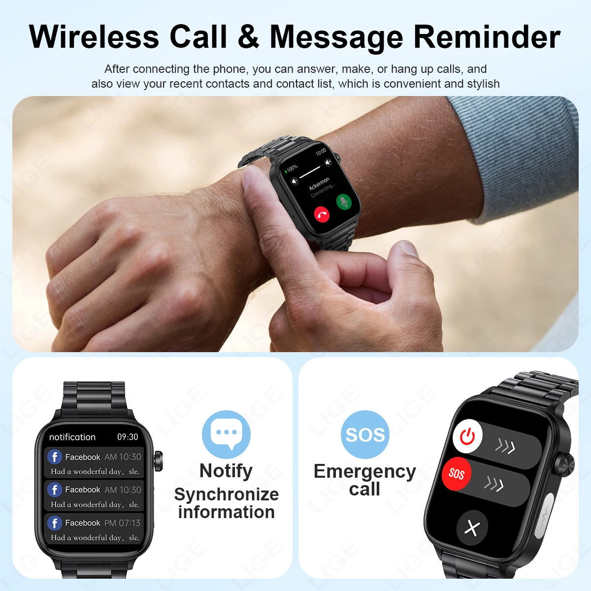 LIGE NEW Uric Acid Blood Fat Smart Watch Men ECG+PPG Pulse Blood Pressure BT Call Sports For Xiaomi Health Tracking Smartwatch