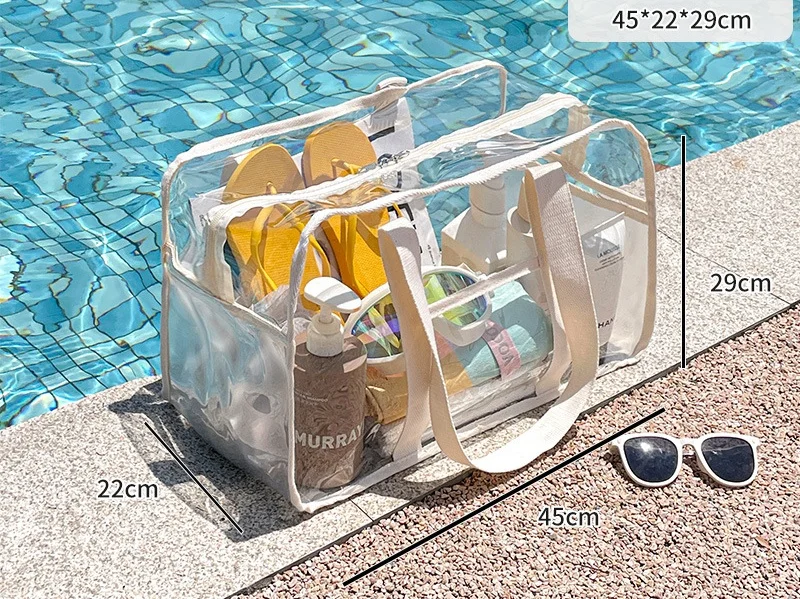 Clear PVC Waterproof Tote Bag - Large Versatile Organizer and Travel Beach Essential