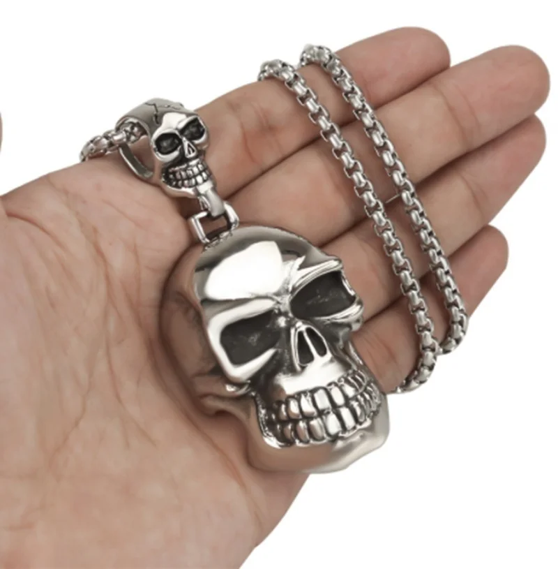 Retro Domineering Ghost Double Skull Pendant Necklace Men's
