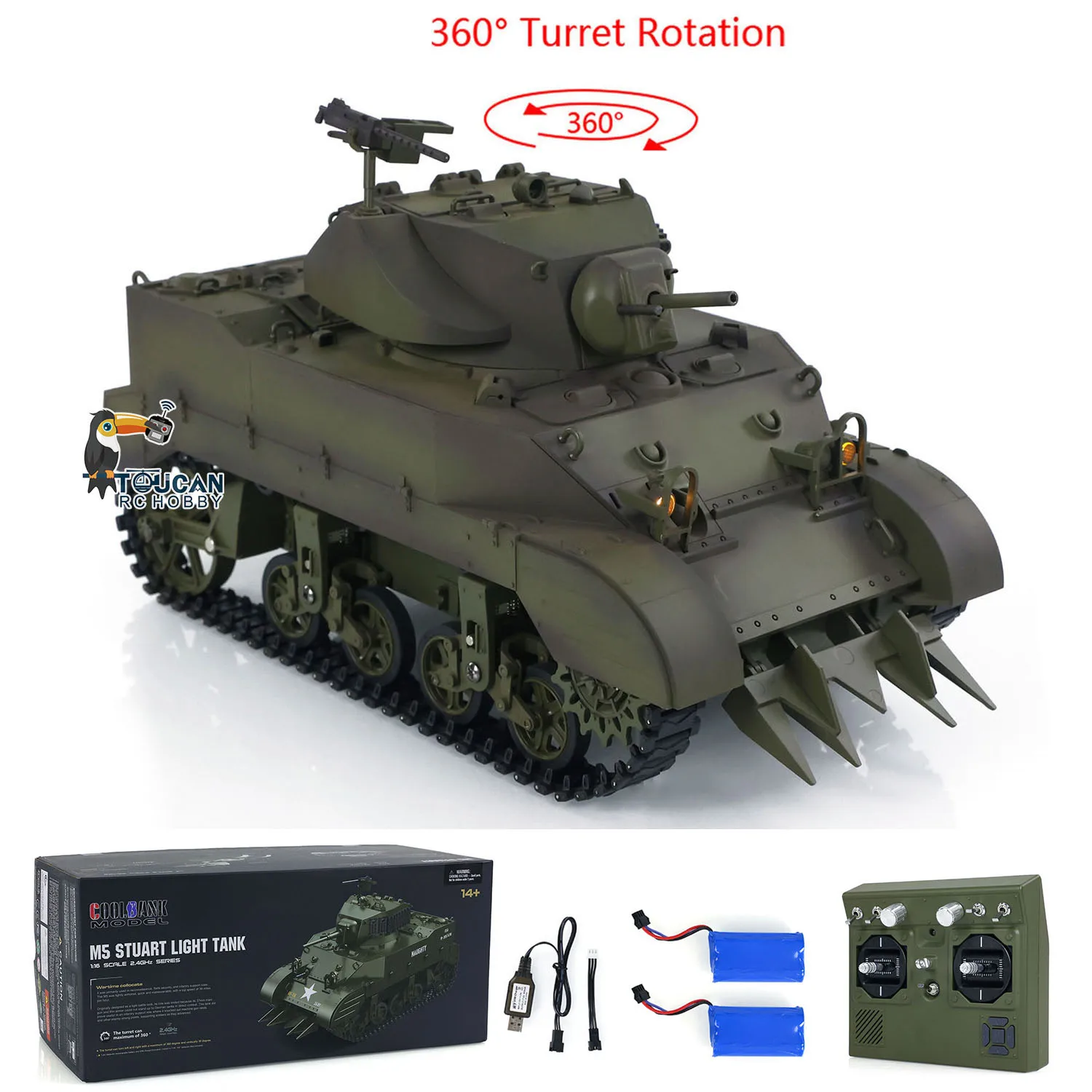 Gifts 1/16 RTR RC Tank US M5A1 Stuart VI Remote Control Light Tank Two Battery Radio Mini Vehicle Car Model Toys for Boys 4