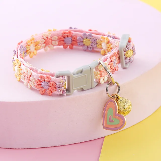 Pet Necklace Colorful Lace Flower Cat Collar Puppy Jewelry Collar Bell Collar Cat Collar 5