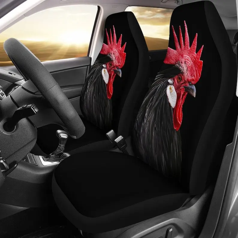

Rooster Car Seat Covers (Set Of 2) - Cock Hen Front Car and Suv Seat Covers - Custom Seat Protector - Car Accessory