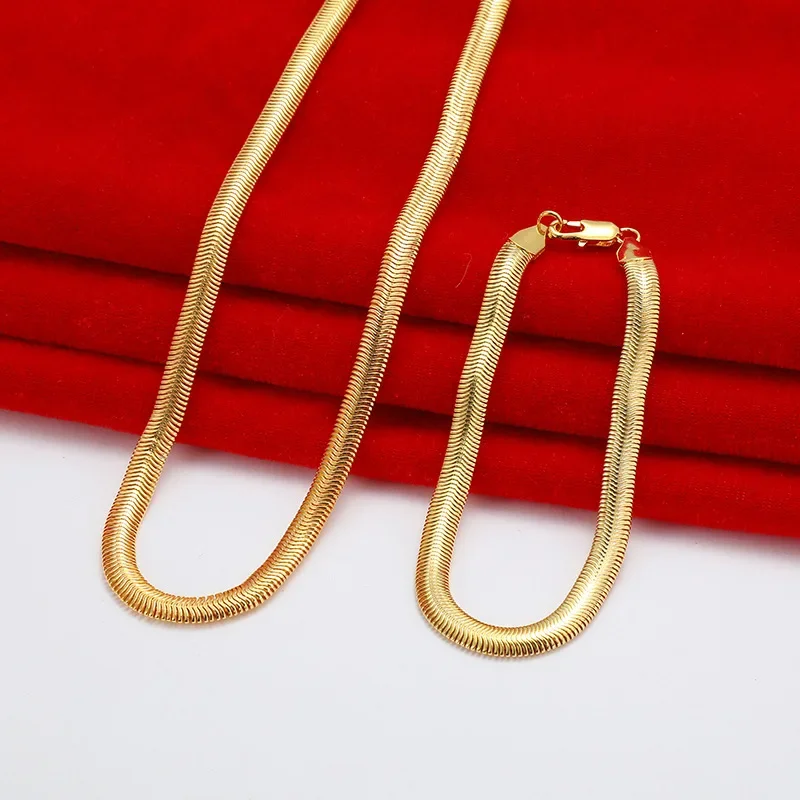 

Does Not Fade 925 Sterling Silver Plated 18K Gold Fine 6MM Snake Bone Necklaces Bracelets for Men Women Fashion Jewelry Set Gift