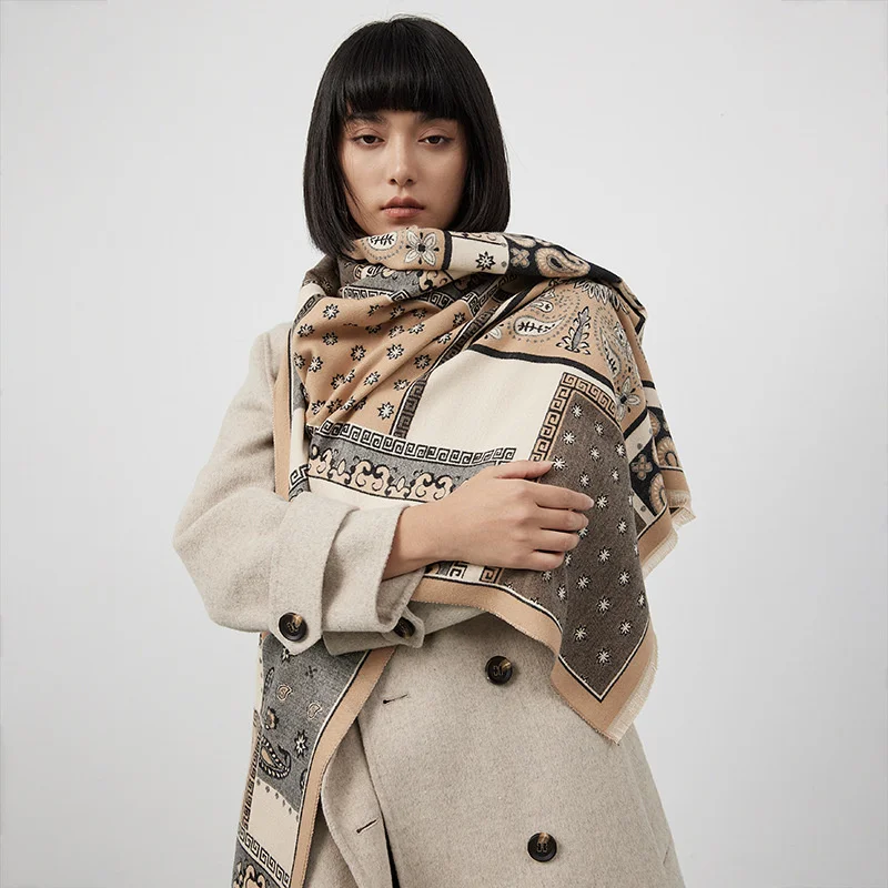 

2023 Luxury Cashmere Blanket Wraps Scarf Big Shawl For Women Thick Winter Warm Fashion Printing Pashmina Lady Cloak Bandana