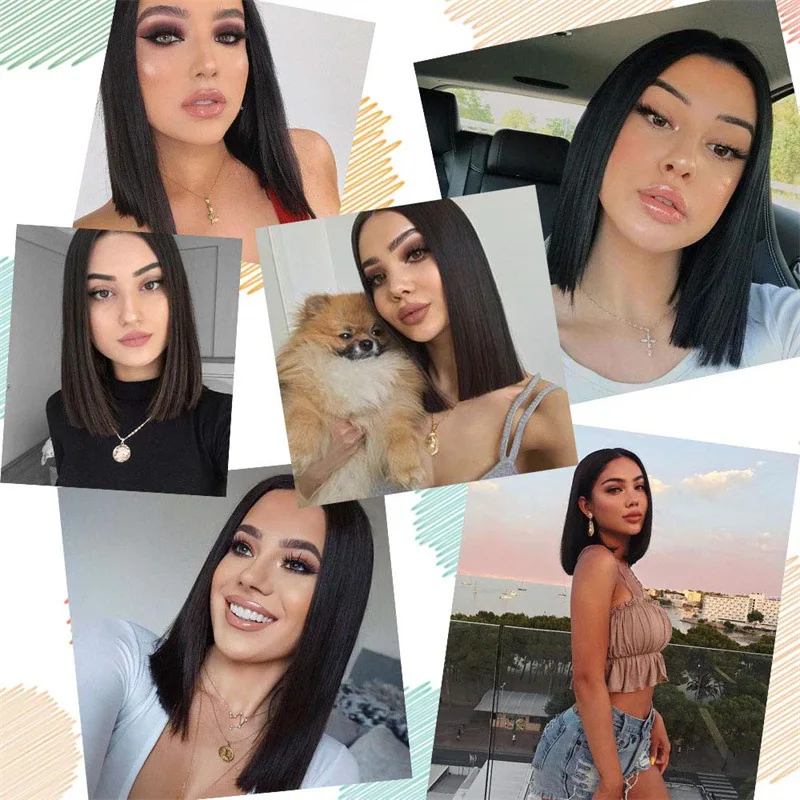 

Short Straight Bob Black Wig Synthetic Natural Hair Wigs for Women Afro Middle Part Cosplay Daily Use Heat Resistant Fibre