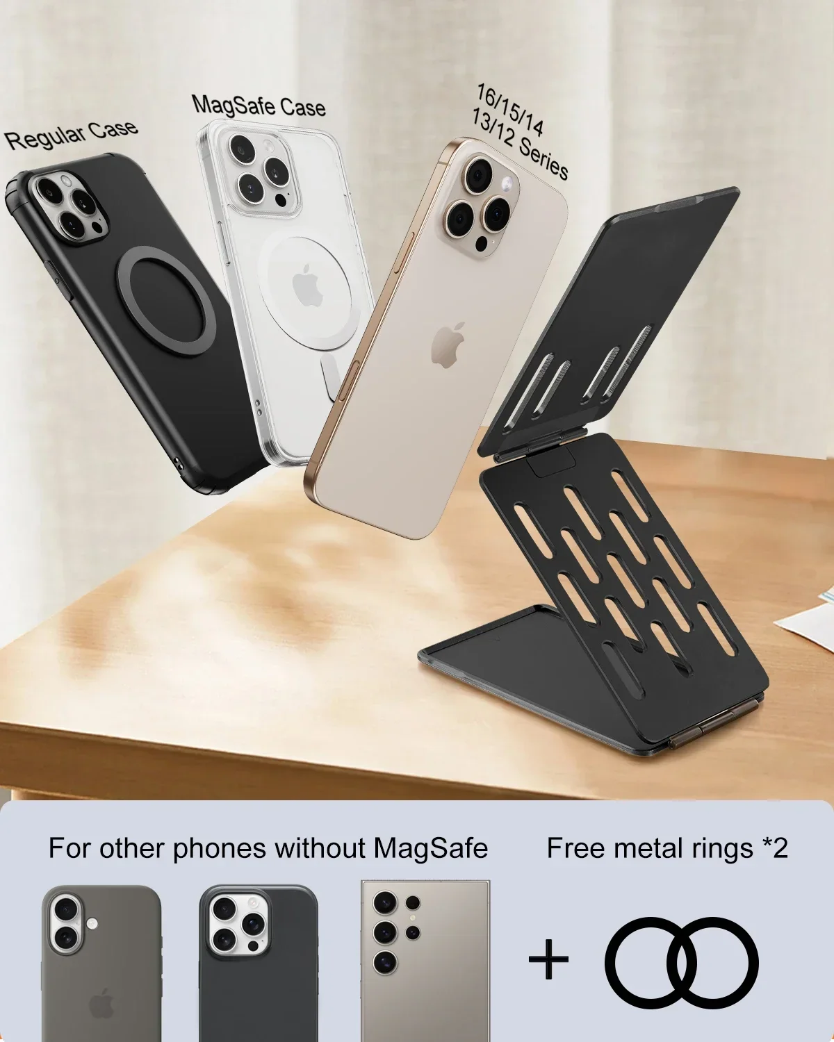 Eary Metal Tri-fold Phone Holder Mount For Desktop Super Magsafe Stand  Adjustable Foldable Universal For IPhone Samsung Xiaomi