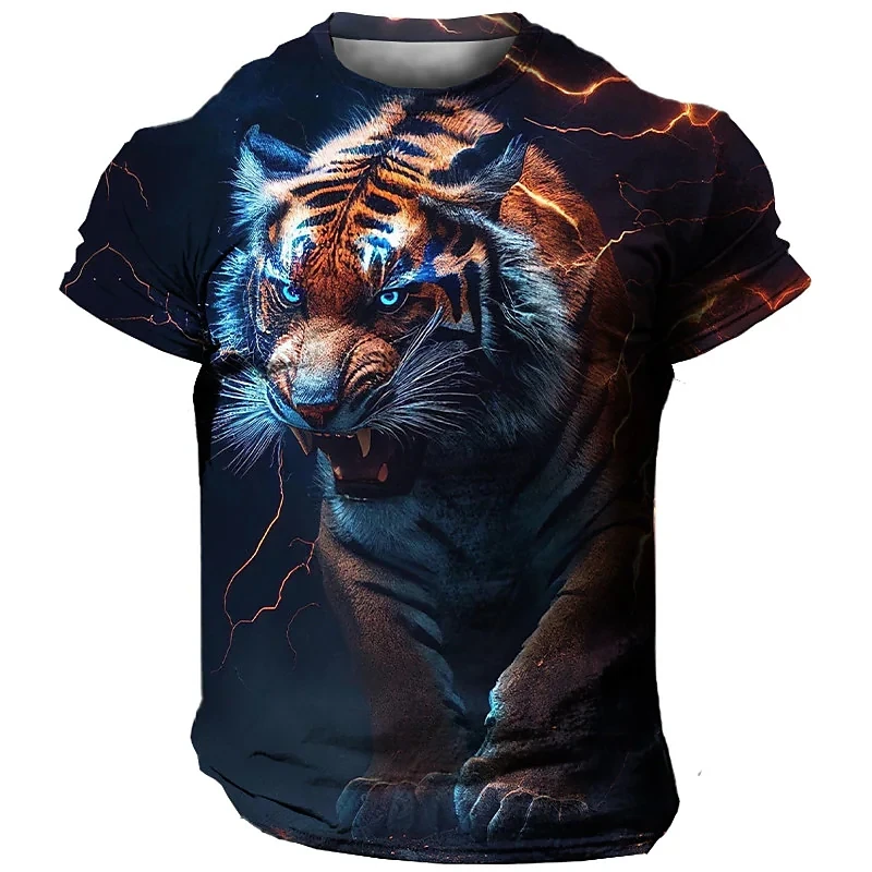 

3D Tiger Men's T-Shirt Animal Tiger Lion Wolf Print Quick Dry Tees Tops Casual Men Street Short Sleeve Tshirts Oversized Clothes