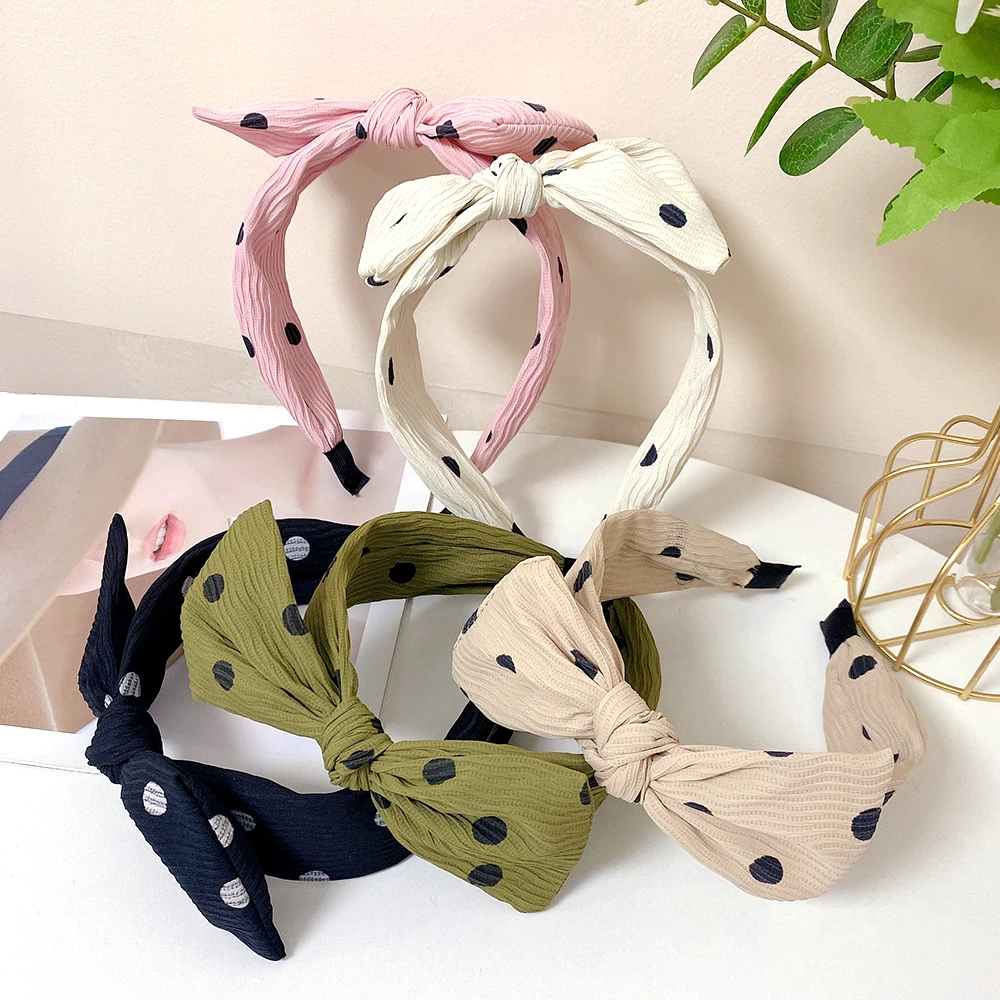 Neues plissiertes Kaninchenohr-Haarband mit Punkten für Damen, einfache und modische quadratische Schleife, Stirnband mit breitem Rand, vielseitige Haarspange