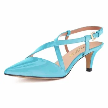 Large Size Women Sandals 5cm Low High Heels Pointed Toe Sexy Cross Back Strap Buckle Slingback Pumps Party Dress Wedding Shoes 1