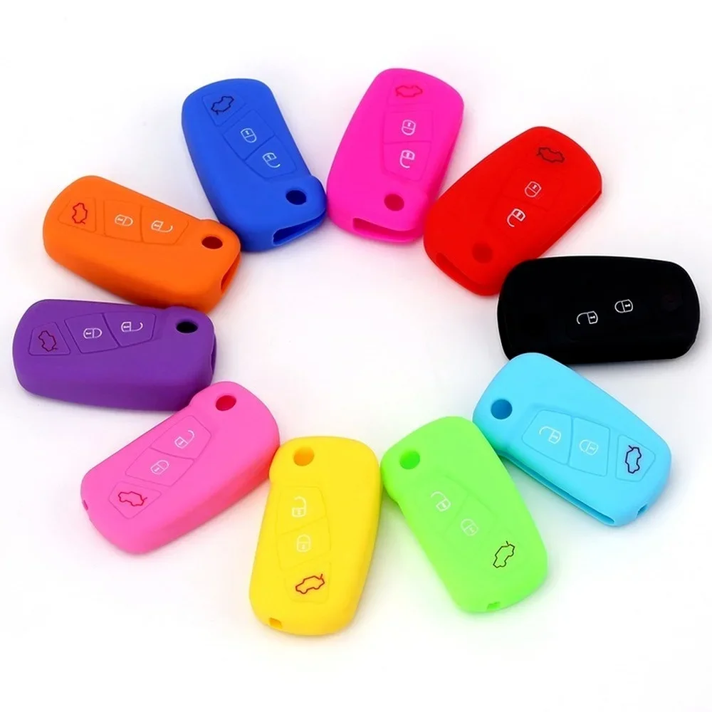Key Case Cover Key Case Remote Control Case Cover Silicone Car Key Case for Ford KA MK2 2008-3 Buttons Aftermarket Folding Keychain Holder Remote Control Fob Protector Cover
