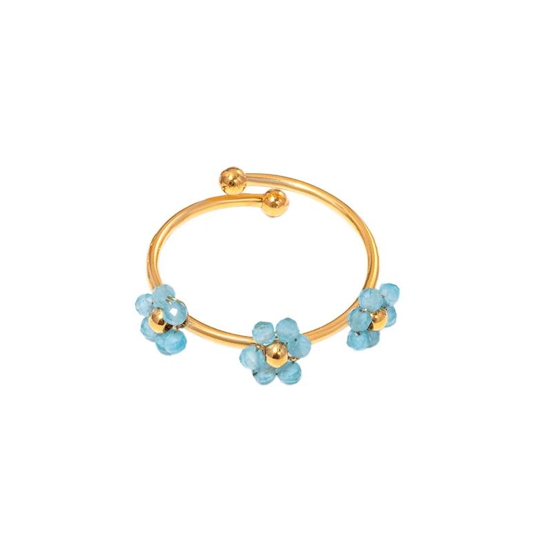 Mehrfarbige Zirkon-Blumenringe für Frauen Edelstahl-Schmuck Damen Sommer-Accessoires Offene Verstellbare Paarringe Geschenk – Detail 4
