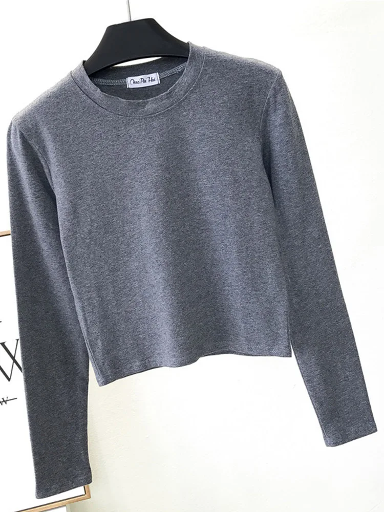 Sexy Black Cotton Women's Clothing O-Neck Long Sleeve Navel Autumn Base Women's Clothing Fashion Casual Ropa Mujer 5