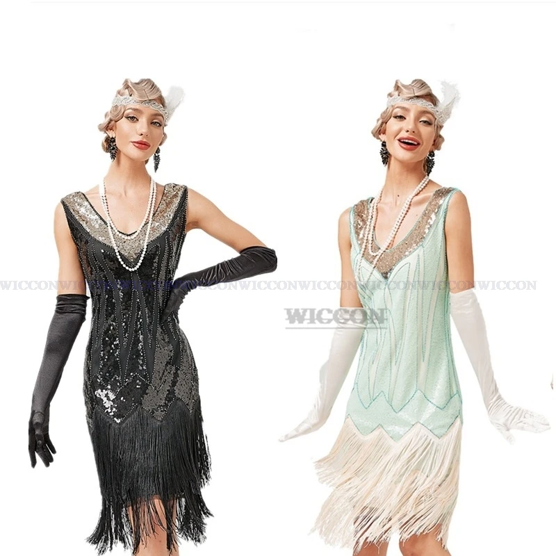 

Vintage Dress Gatsby Ball Tassel Dress Party Banquet Dance Dress Toasting Small Dress V Neck Tassel Dress Costumes Latin Dresses