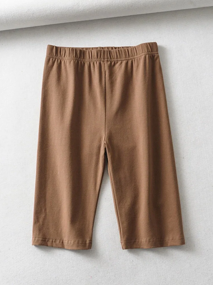 sexy women cotton high waist elastic pure color slim Knee-Length bike shorts female 2
