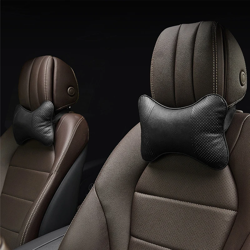 

1 pair Car Neck Pillow Pu Leather Seat Support With Embroidery Logo Auto Headrest For Benz Audi Volvo Lexus Ford Peugeot