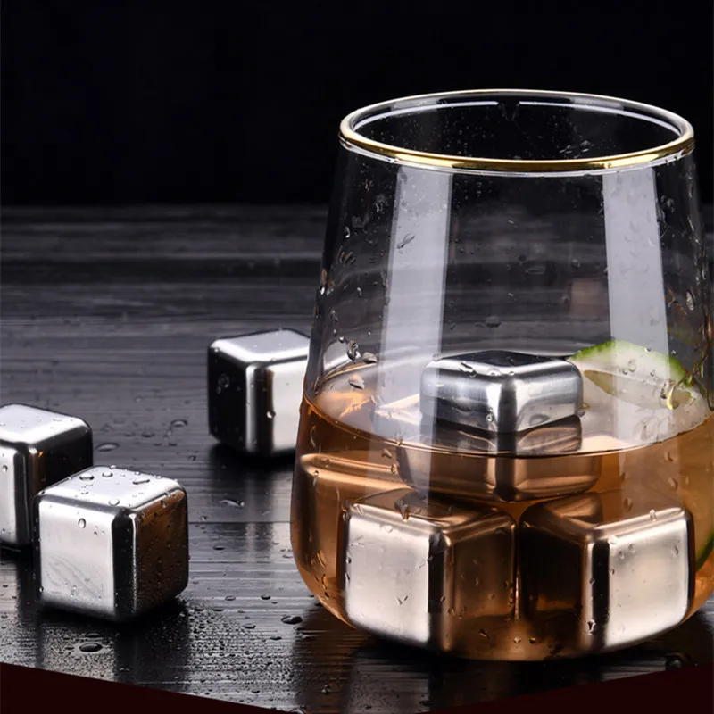Reusable Ice Creative Metal Frozen Ice Stone Stainless Steel Wine Whisky Stone Thickening Household Bar Party Grain of Cubes