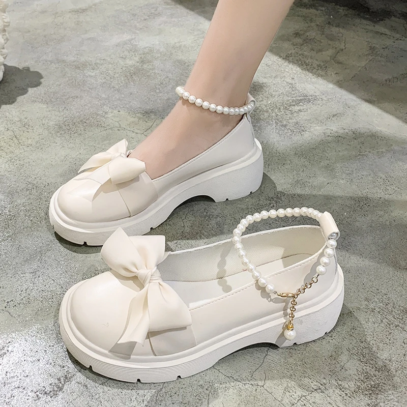 

Women Thick Platform Mary Janes Lolita Shoes Party Pumps Summer New Sandals Bow Chain Mujer Shoes Fashion Oxford Zapatos