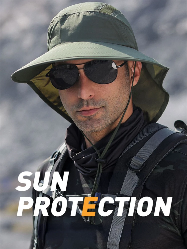 

New Sun Protection Fishing Hat Summer Breathable Mesh Camping Hiking Caps Anti-UV Sun Hat Mountaineering Caps Men's Panama Hat