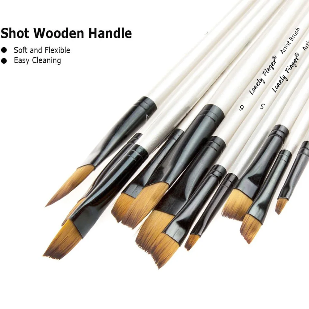Angular Paint Brush,12pcs Nylon Hair Angled Paint Brushes Set Art Paintbrush for Watercolor, Acrylic, Gouache, Oil Painting 3