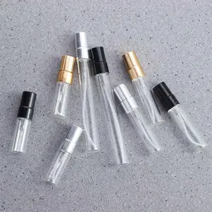 Sample Vials Gold Silver Cap Transparent Liquid Spray Bottle Refillable Glass Bottle Perfume Atomizer Cosmetic Container