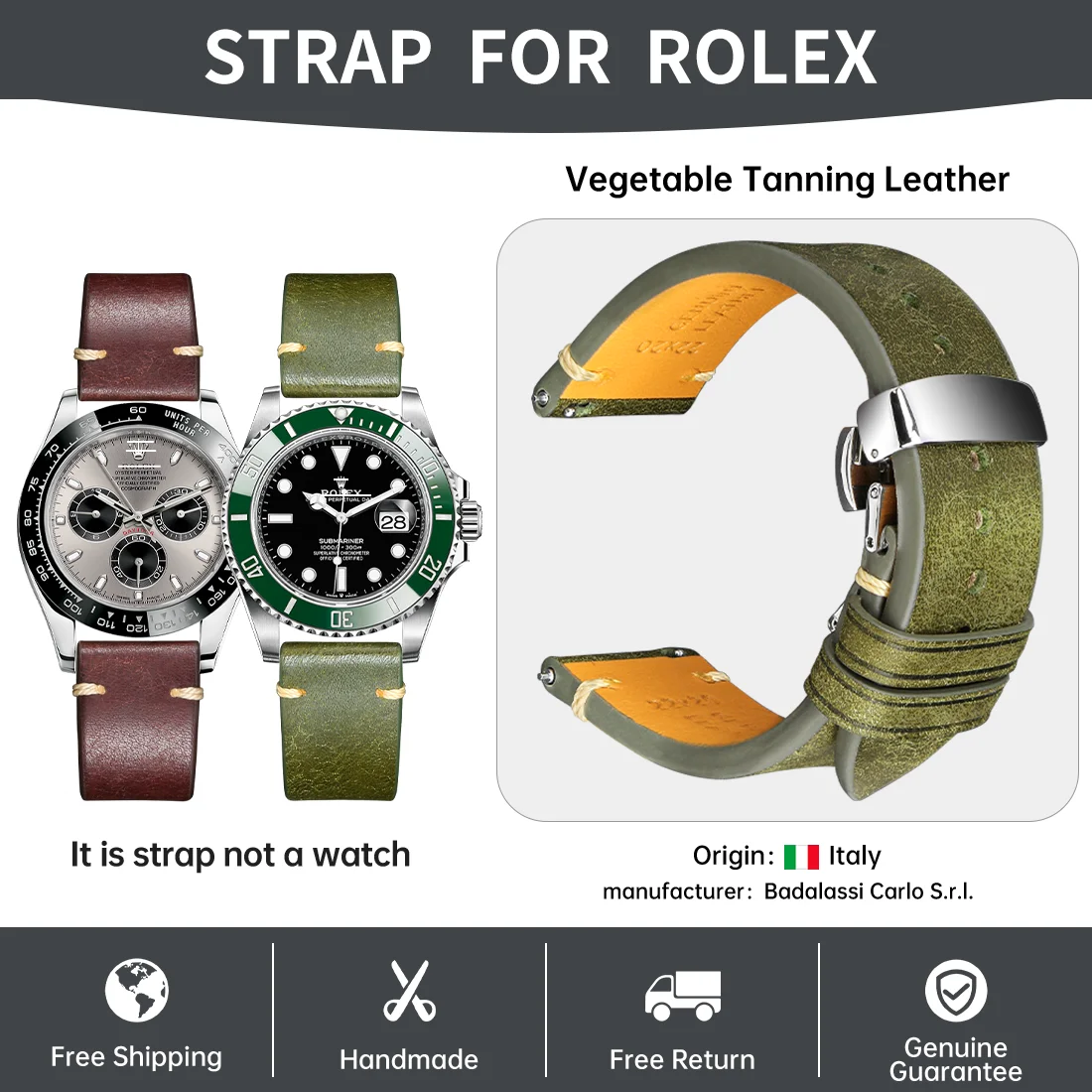 Cinturino Per Orologio In Pelle Di Lusso Rolex Per Cinturino In Pelle Concia Vegetale Italiano Submariner Daytona
