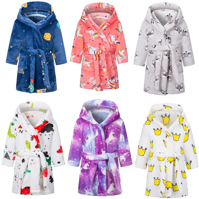 Kids Robes for Girls Flannel Winter Sleepwear Animal Pajamas Boys Bathrobe Child Dressing Gown Cartoon Teenage Robe