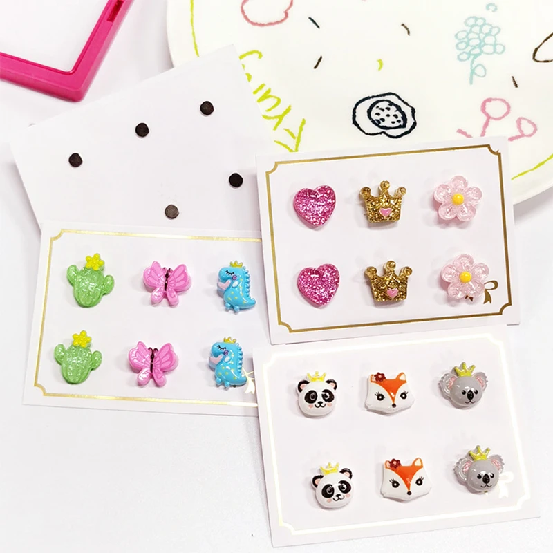 Strong Magnetic No Piercing Cute Earrings for Kids Children Unicorn Rainbow Magnet Earrings Christmas Gift 3PRS ear clip earrings clip earrings ear clip ear accessories magnetic earrings