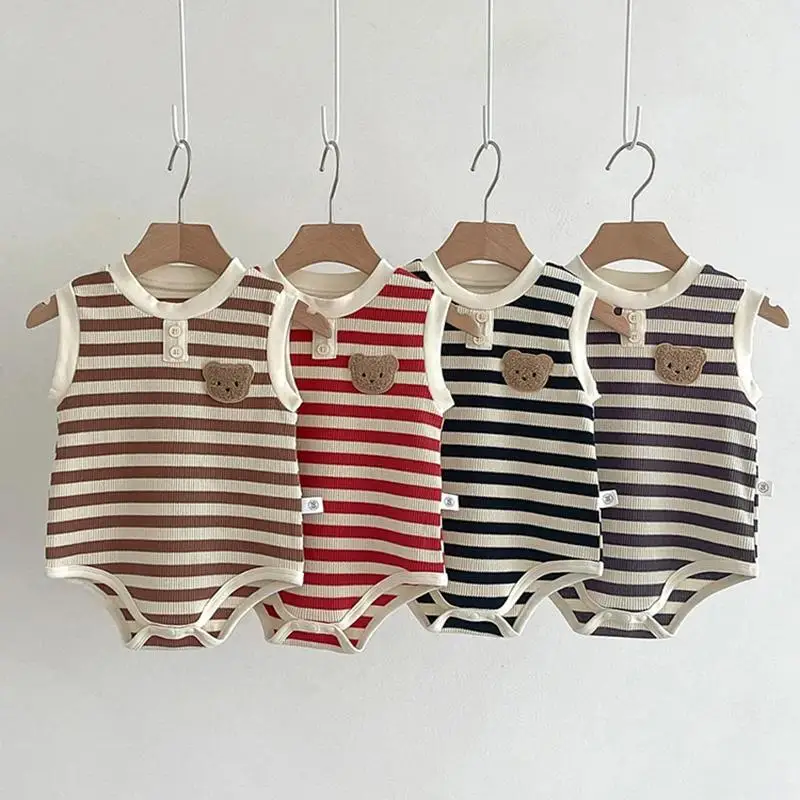 

Summer Newborn Jumpsuit Cartoon Bear Striped Baby Romper for Girls Boys Korean One-Piece Onesies Toddler Infant Clothes 0-24M