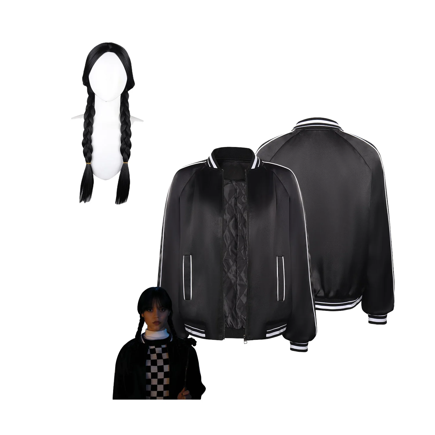 

Movie Wednesday Addams Wednesday Cosplay Costume Baseball Coat Outfits Halloween Carnival Suit