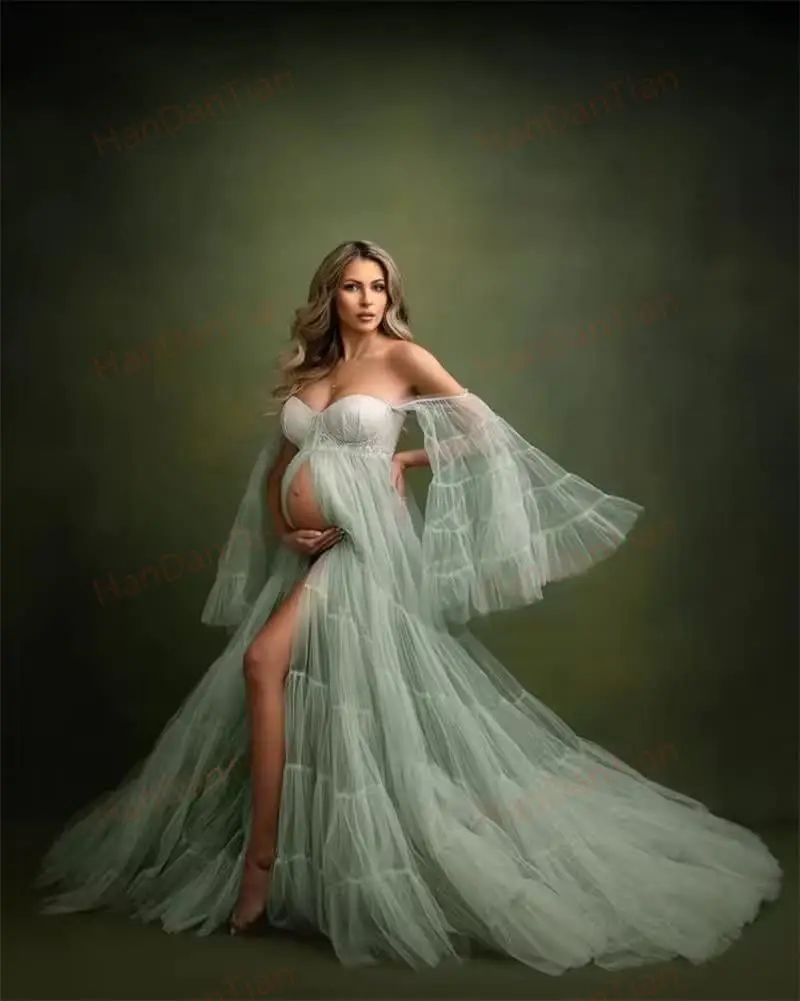 Maternity Dressding Gown for Photoshoot Long Tulle Sleeve Baby Shower Bridal Lingerie Pregnancy Robes
