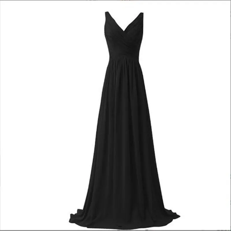 

Simple Chiffon Bridesmaid Dresses Long Vestidos A-Line V-Neck Bridesmaid Skirt Floor-Length Prom Gown